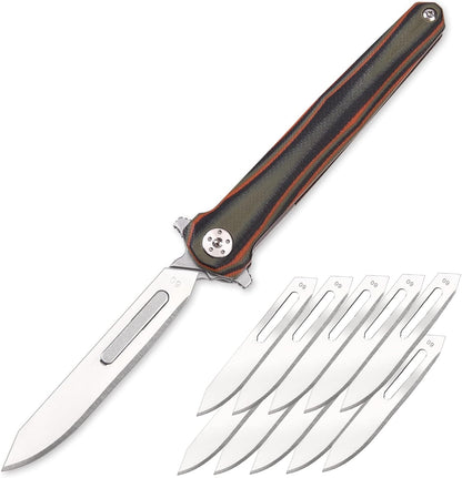 Steel Folding Knife – ViperFold Scalpel with Carbon Blade with G10 Handle + 10 Blades