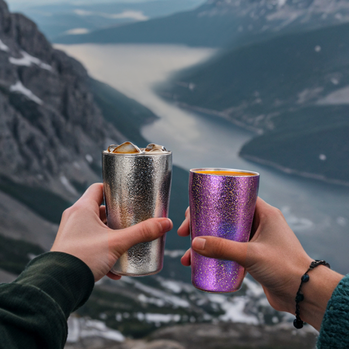Titanium Camping Cup – Double Wall Aurora Crystal Insulated Beer Coffee Mug Outdoor