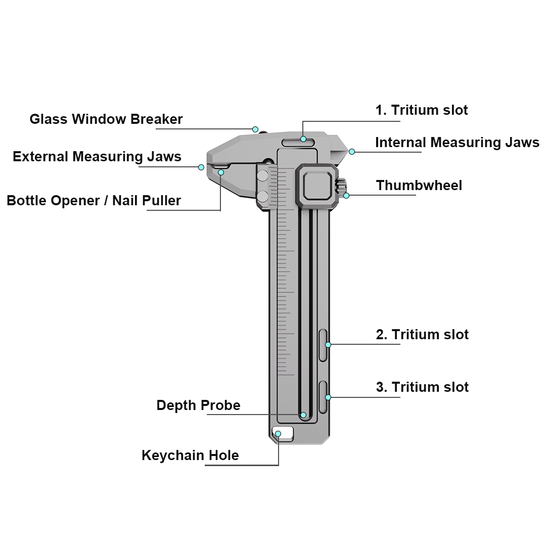 Titanium EDC Multi-Tool – TiCal Pro GR5 Mini Caliper with 9-in-1 -Function Measurement
