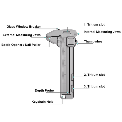 Titanium EDC Multi-Tool – TiCal Pro GR5 Mini Caliper with 9-in-1 -Function Measurement