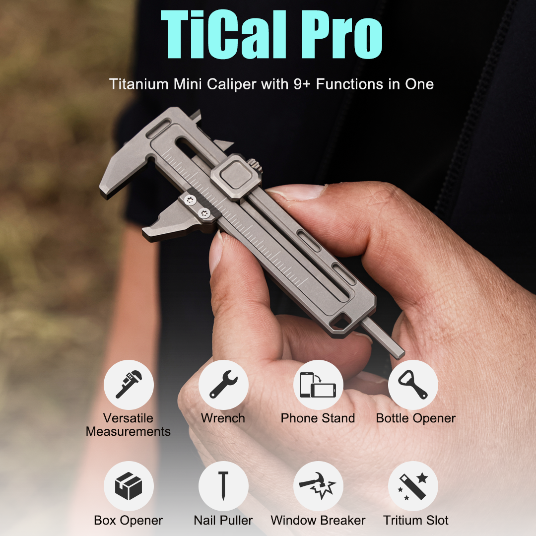 Titanium EDC Multi-Tool – TiCal Pro GR5 Mini Caliper with 9-in-1 -Function Measurement