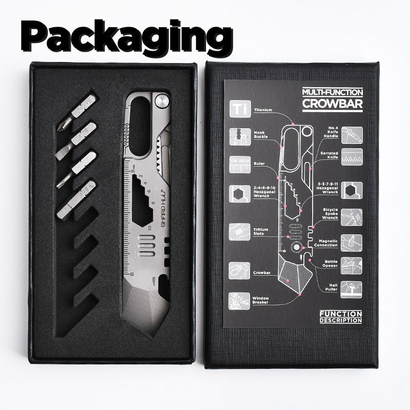 Titanium EDC Pry Bar – Multi-Tool Multi-Tool 10-in-1 Survival Tool Keychain Tool Camping