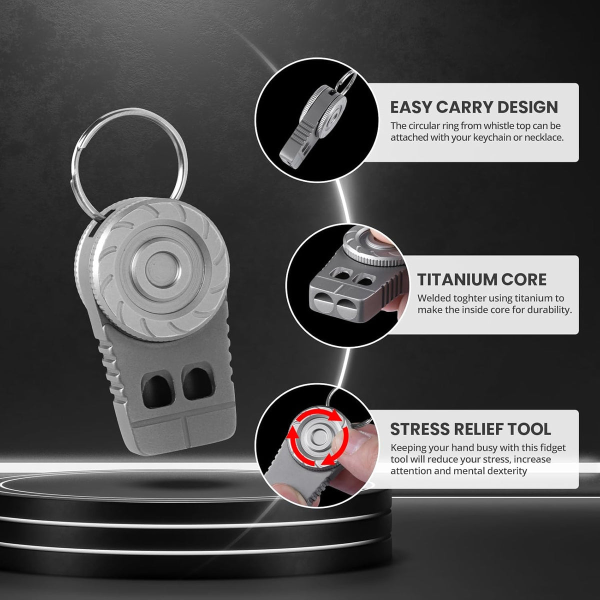 Titanium Fidget Spinner – SonicSpinner Emergency Whistle with 120dB Survival Whistle