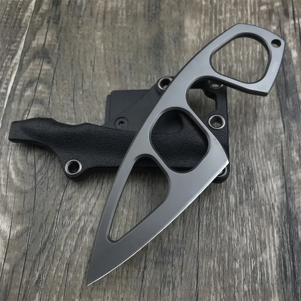 Titanium Fixed Blade Knife – Camping 440C Steel Oxide Coating Multi-Grip EDC Survival