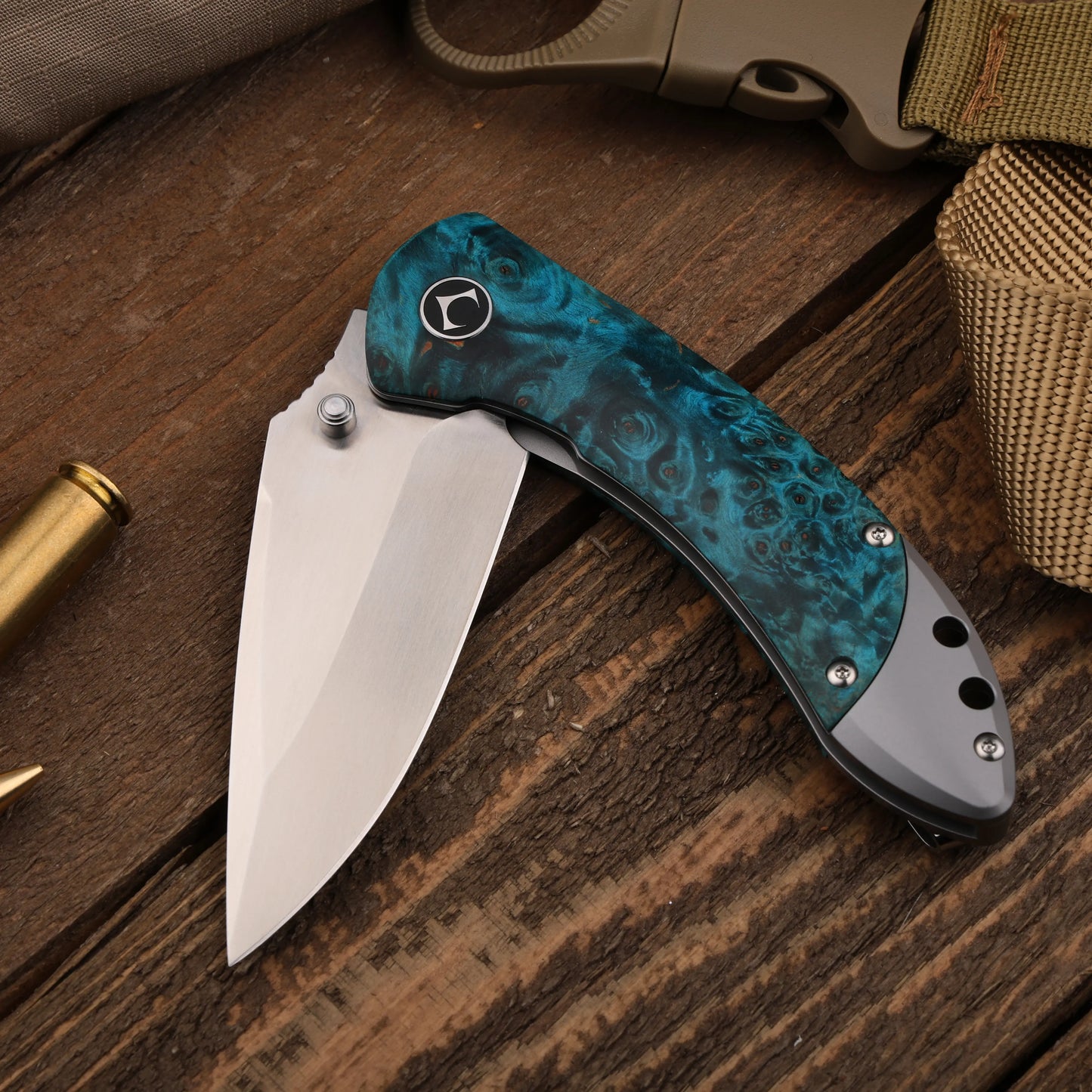 Titanium Folding Knife – Enchantress VG10 with Stabilized Wood EDC