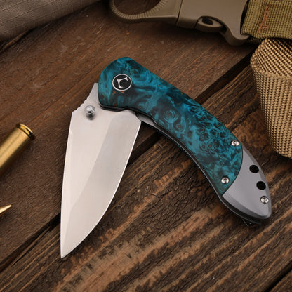 Titanium Folding Knife – Enchantress VG10 with Stabilized Wood EDC