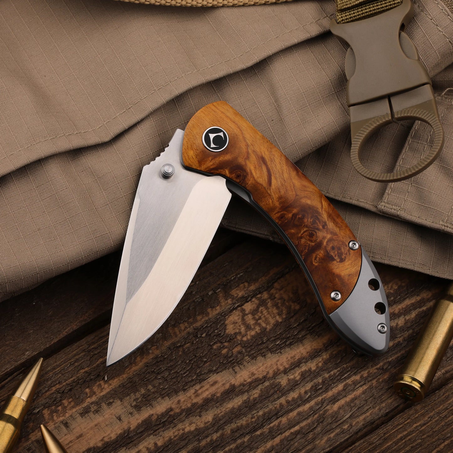 Titanium Folding Knife – Enchantress VG10 with Stabilized Wood EDC