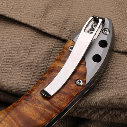 Titanium Folding Knife – Enchantress VG10 with Stabilized Wood EDC