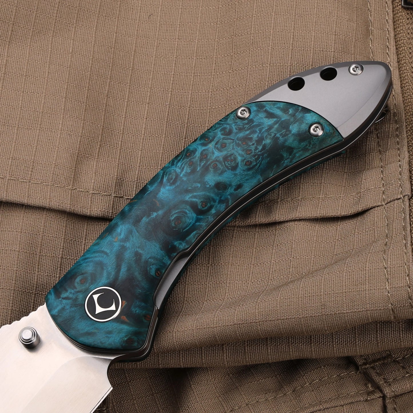 Titanium Folding Knife – Enchantress VG10 with Stabilized Wood EDC