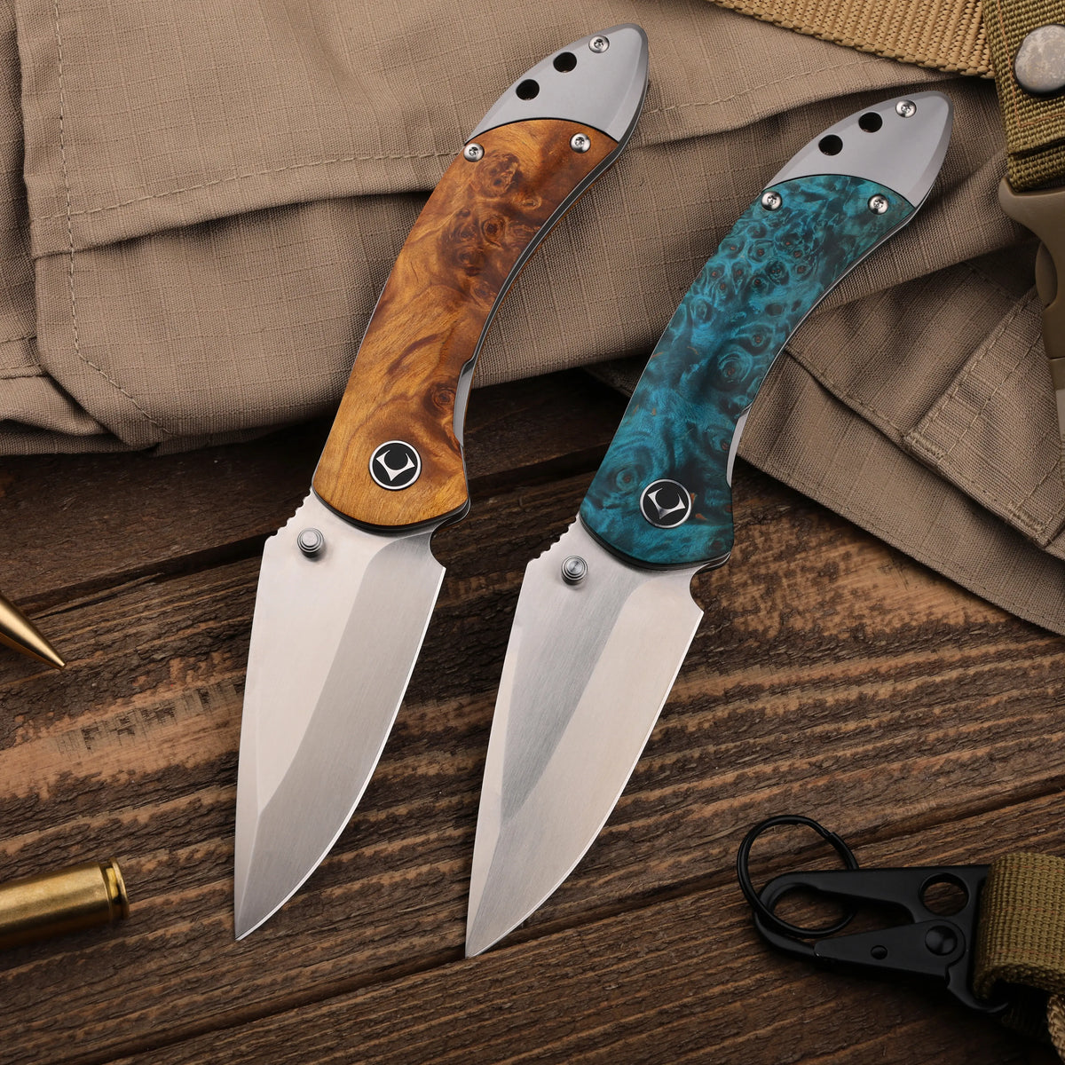 Titanium Folding Knife – Enchantress VG10 with Stabilized Wood EDC