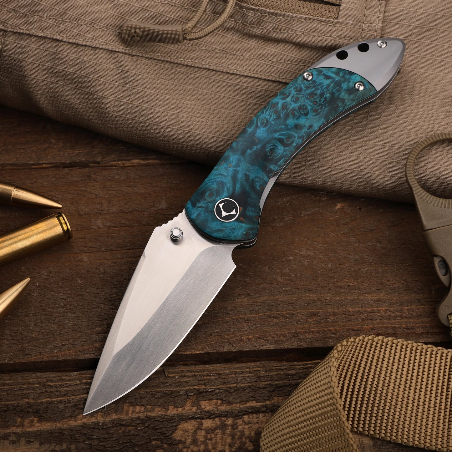 Titanium Folding Knife – Enchantress VG10 with Stabilized Wood EDC