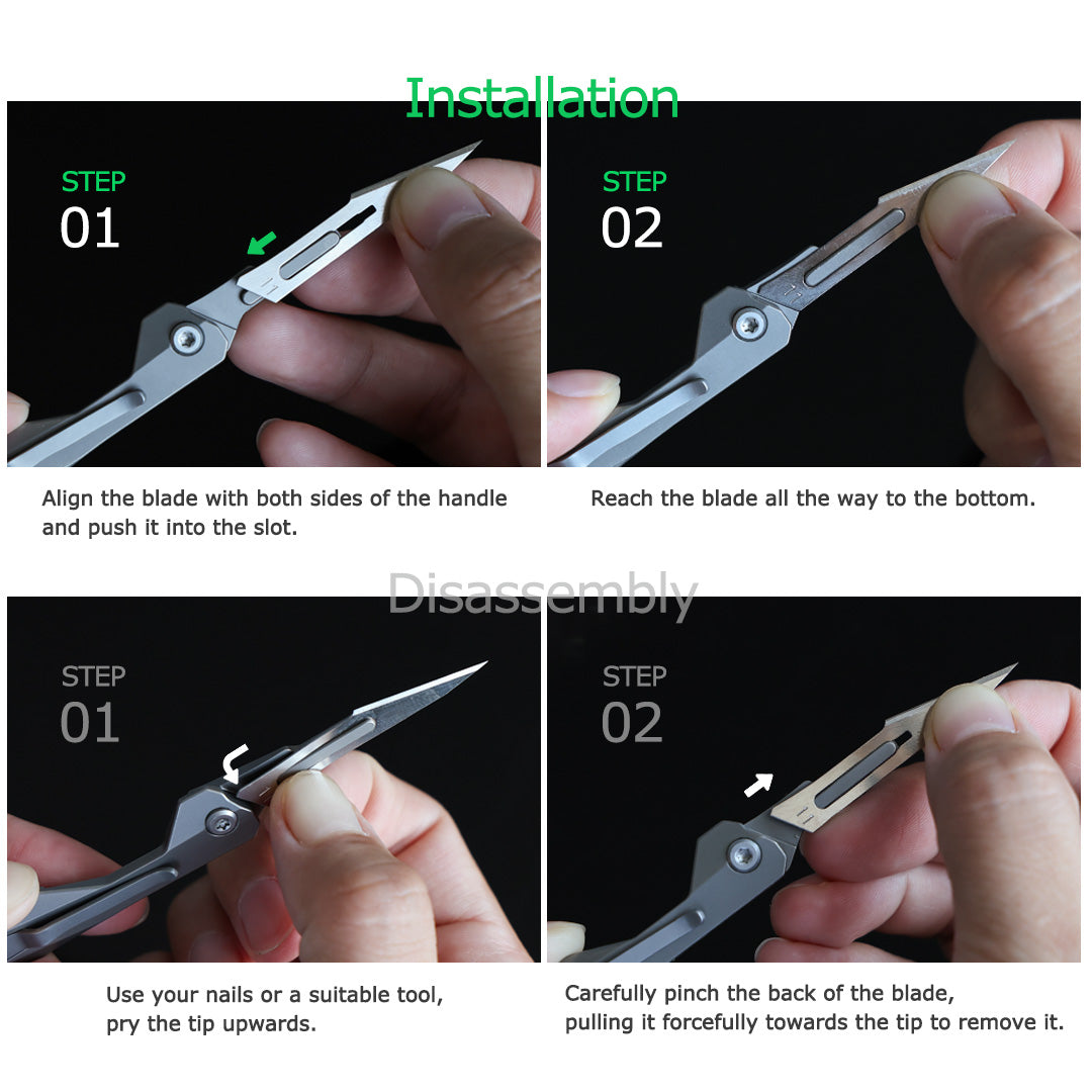 Titanium Folding Knife – Scalpel GR5 Micro Replaceable Blade EDC TSA Compliant Travel