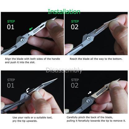 Titanium Folding Knife – Scalpel GR5 Micro Replaceable Blade EDC TSA Compliant Travel