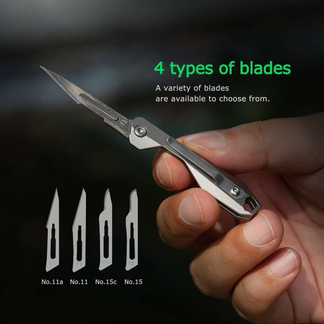 Titanium Folding Knife – Scalpel GR5 Micro Replaceable Blade EDC TSA Compliant Travel