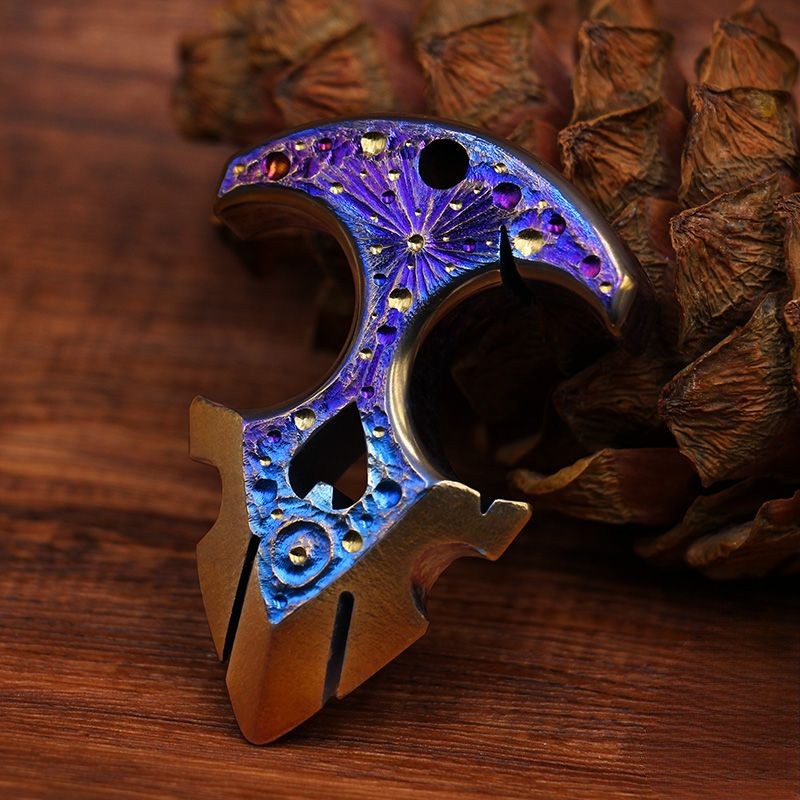 Titanium Single Finger Knuckles – TC4 Meteorite Crater with Blue Anodized Limited Edition