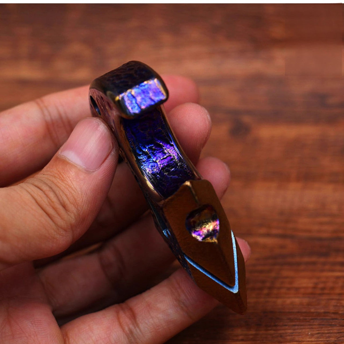Titanium Single Finger Knuckles – TC4 Meteorite Crater with Blue Anodized Limited Edition