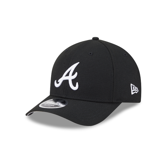 New Era Atlanta Braves Logo Essentials M-Crown A Frame 9FORTY Adjustable Hat-BLACK/WHITE
