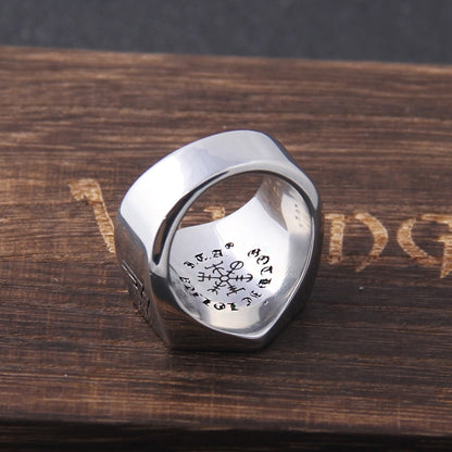 Vegvisir Compass Ring – Viking with Hexagon Norse Rune Geometric Gothic Band