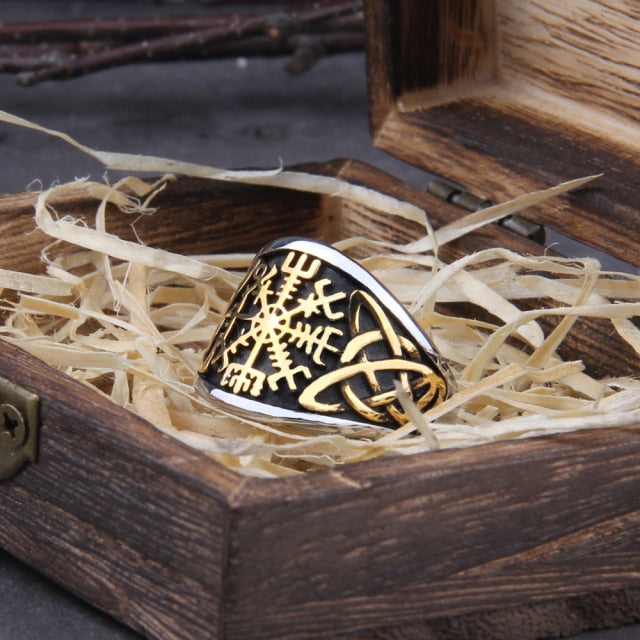 Vegvisir Compass Ring – Viking with Norse Rune Gothic Symbol Band