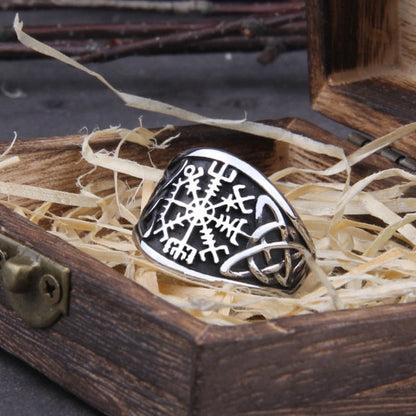 Vegvisir Compass Ring – Viking with Norse Rune Gothic Symbol Band