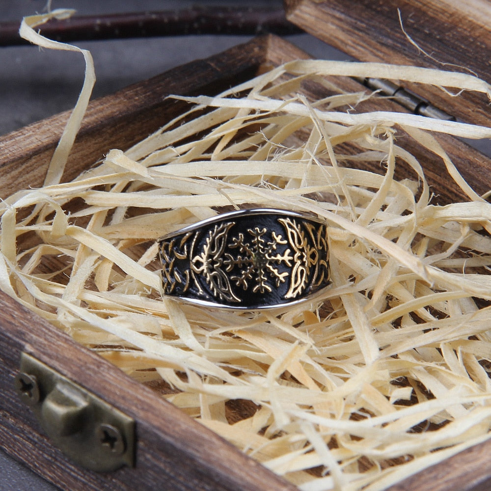Vegvisir Compass Ring – Viking with Norse Rune Gothic Symbol Band