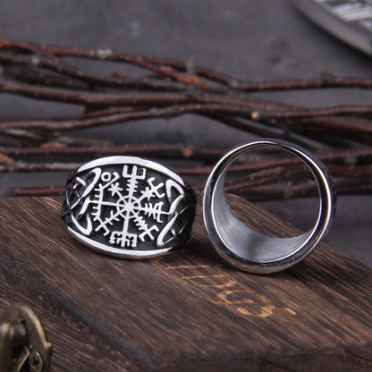 Vegvisir Compass Ring – Viking with Norse Rune Gothic Symbol Band