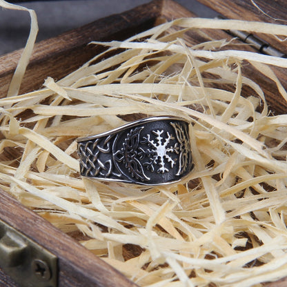 Vegvisir Compass Ring – Viking with Norse Rune Gothic Symbol Band