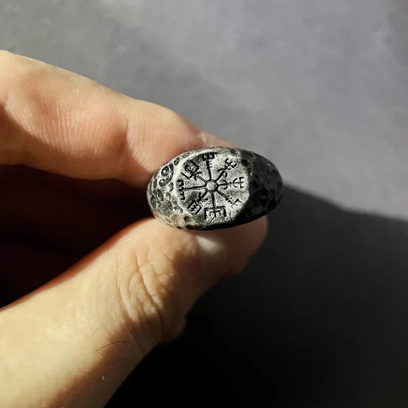 Vegvisir Compass Ring – Viking with Open Band Adjustable Gothic Punk Vintage