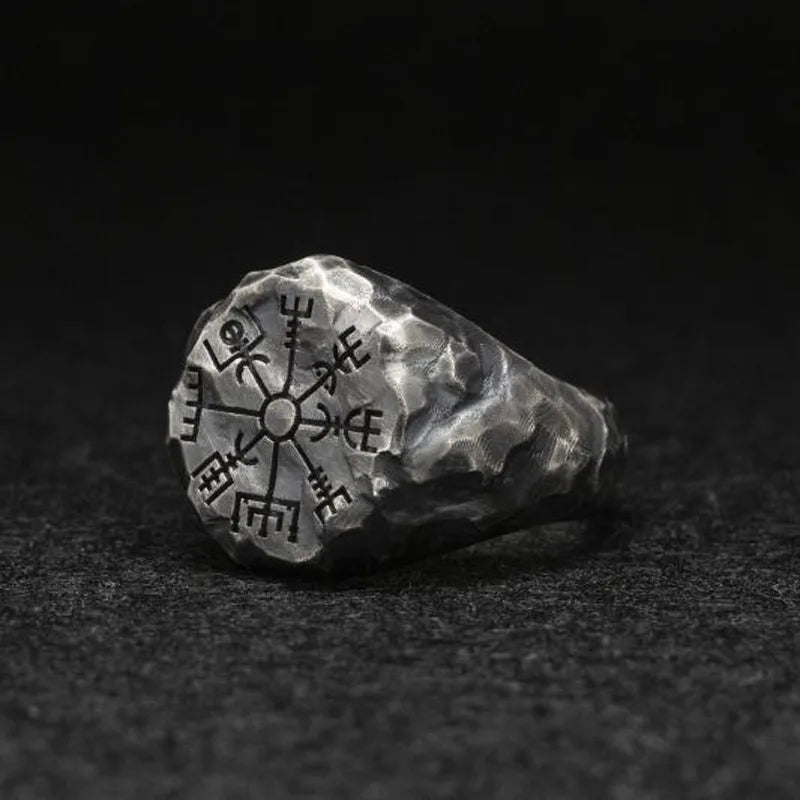 Vegvisir Compass Ring – Viking with Open Band Adjustable Gothic Punk Vintage