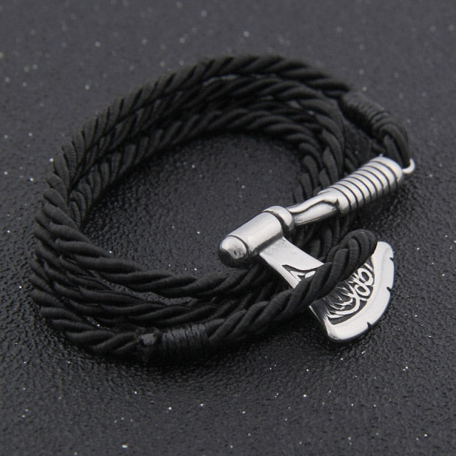 Viking Axe Bracelet – Leather with Combat Valknut Nordic Amulet Multilayer Bangle