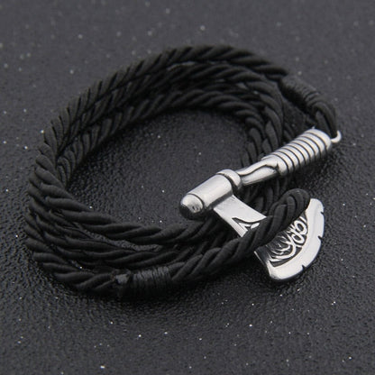 Viking Axe Bracelet – Leather with Combat Valknut Nordic Amulet Multilayer Bangle