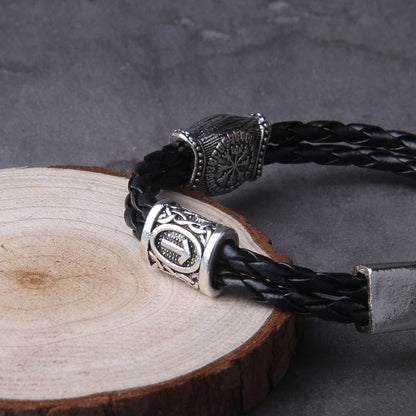 Viking Rune Bracelet – Leather with Helm of Awe Norse Gothic Punk Statement
