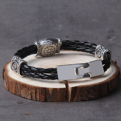 Viking Rune Bracelet – Leather with Helm of Awe Norse Gothic Punk Statement