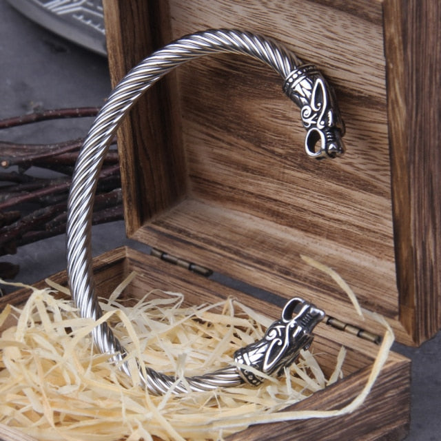 Viking Rune Bracelet – Wolf with Nordic Cuff Norse Gothic Punk Statement