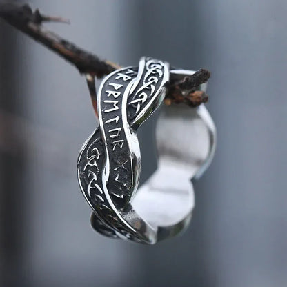 Viking Rune Ring – 316L Stainless Steel with Intertwined Odin Norse Gothic Band