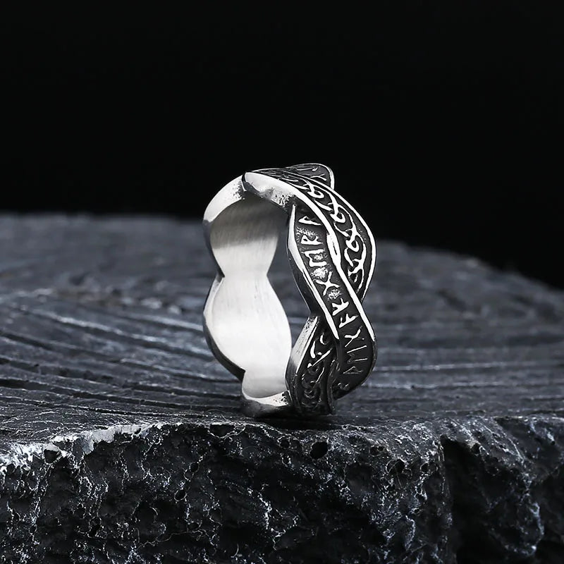 Viking Rune Ring – 316L Stainless Steel with Intertwined Odin Norse Gothic Band