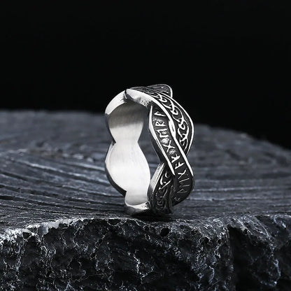 Viking Rune Ring – 316L Stainless Steel with Intertwined Odin Norse Gothic Band