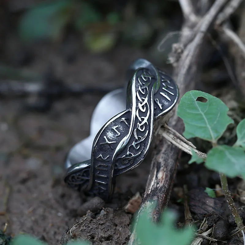 Viking Rune Ring – 316L Stainless Steel with Intertwined Odin Norse Gothic Band