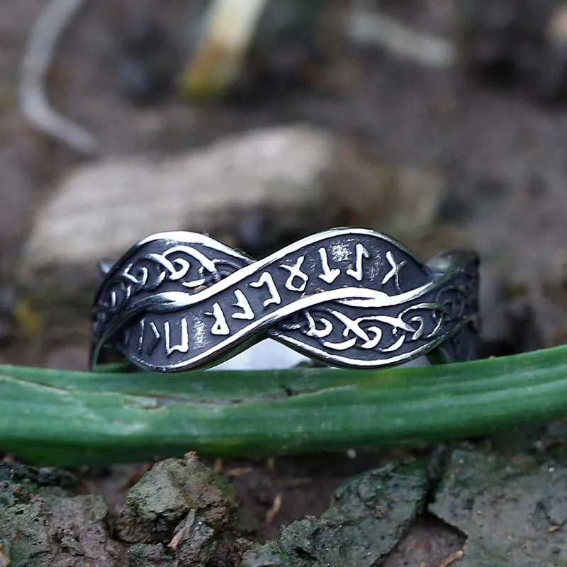 Viking Rune Ring – 316L Stainless Steel with Intertwined Odin Norse Gothic Band