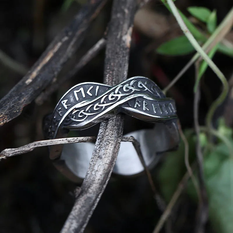 Viking Rune Ring – 316L Stainless Steel with Intertwined Odin Norse Gothic Band