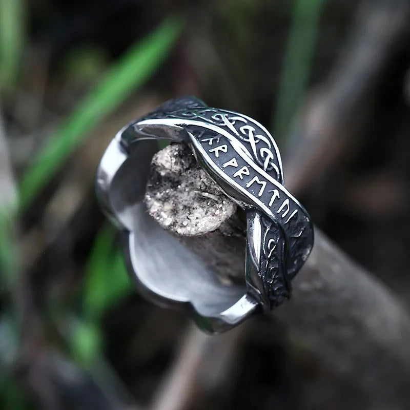 Viking Rune Ring – 316L Stainless Steel with Intertwined Odin Norse Gothic Band