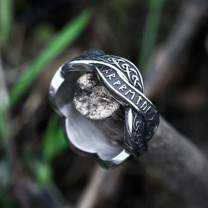Viking Rune Ring – 316L Stainless Steel with Intertwined Odin Norse Gothic Band