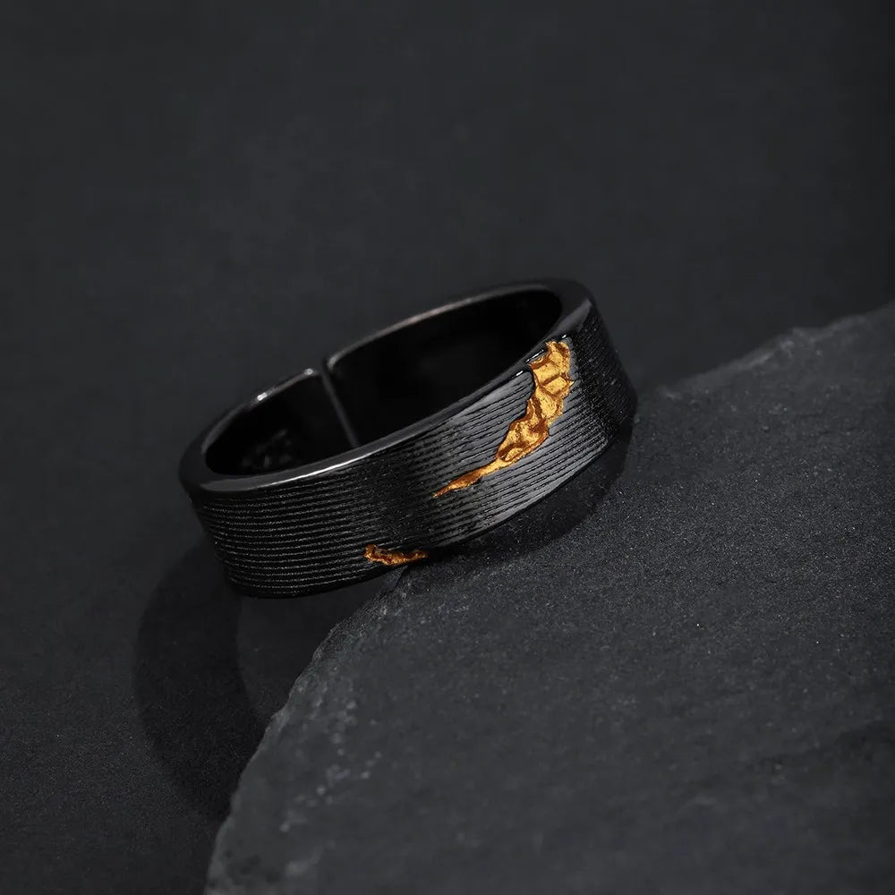 Viking Rune Ring – Dark Storm Lightning Gothic Punk Adjustable Statement