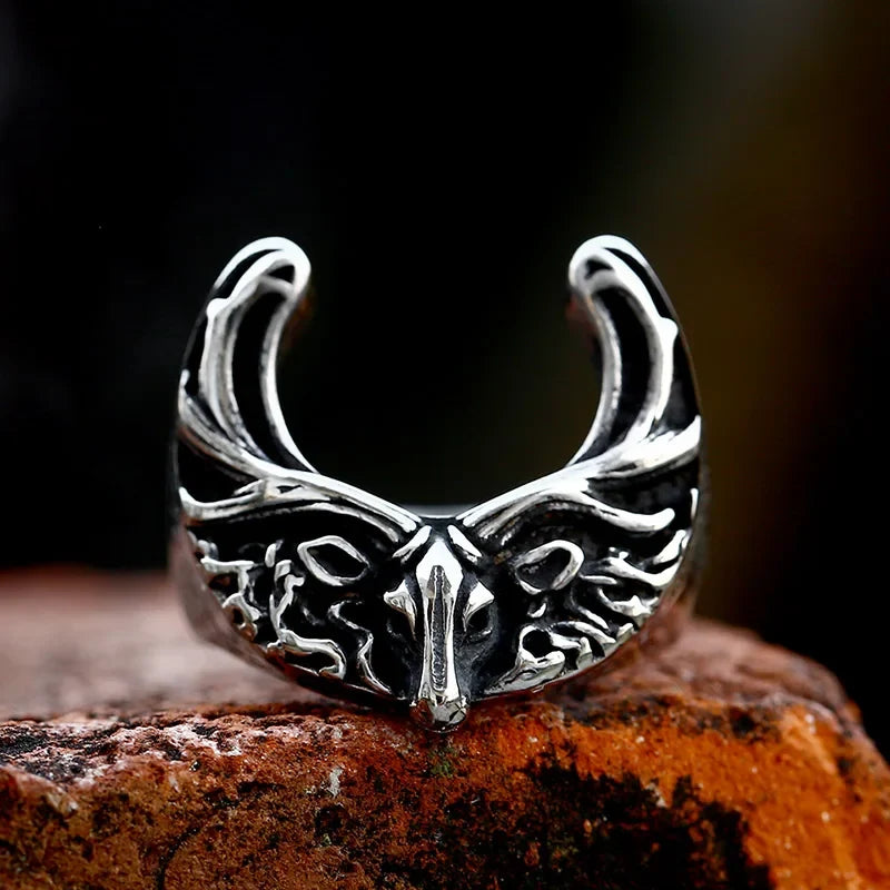 Viking Rune Ring – Nordic Moose Totem Gothic Punk Statement Rose Gold