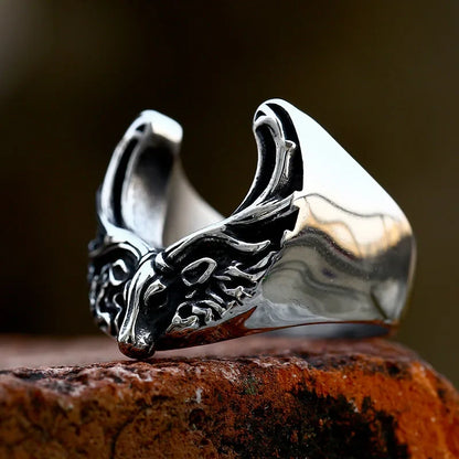 Viking Rune Ring – Nordic Moose Totem Gothic Punk Statement Rose Gold