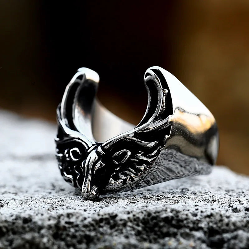 Viking Rune Ring – Nordic Moose Totem Gothic Punk Statement Rose Gold