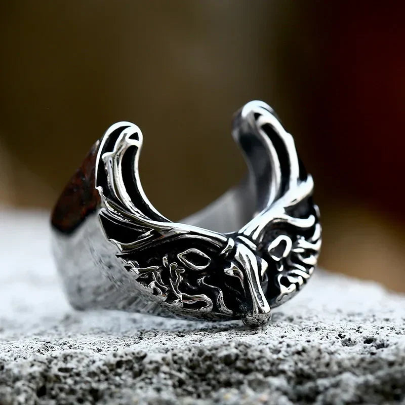 Viking Rune Ring – Nordic Moose Totem Gothic Punk Statement Rose Gold