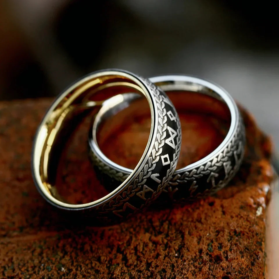 Viking Rune Ring – Norse with Amulet Gothic Punk Statement Silver Gold