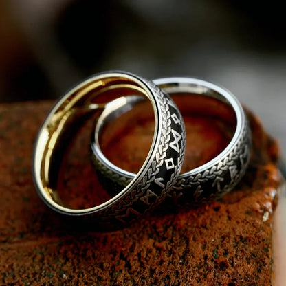 Viking Rune Ring – Norse with Amulet Gothic Punk Statement Silver Gold