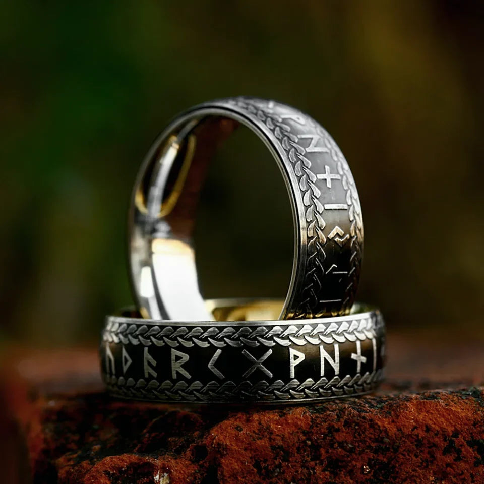 Viking Rune Ring – Norse with Amulet Gothic Punk Statement Silver Gold